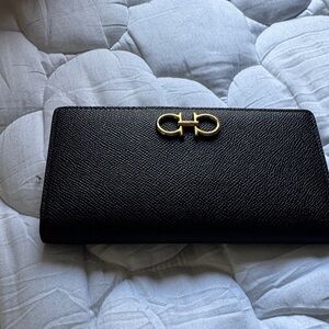 Salvatore Ferragamo Black Wallet with Gold Hardware